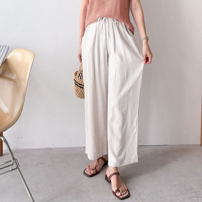 린넨 와이드 밴딩 팬츠