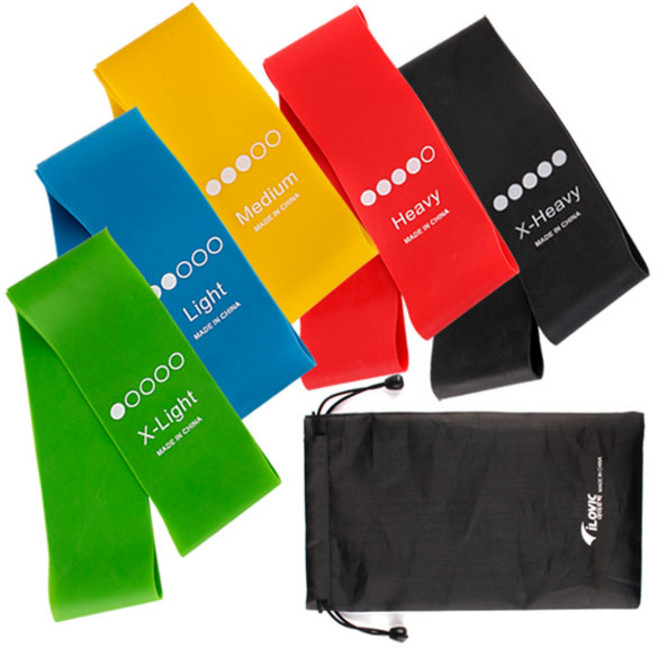 아이로빅 힙업 스쿼트 루프밴드 5종+전용파우치 세트, 루프밴드5종+전용파우치, 1세트