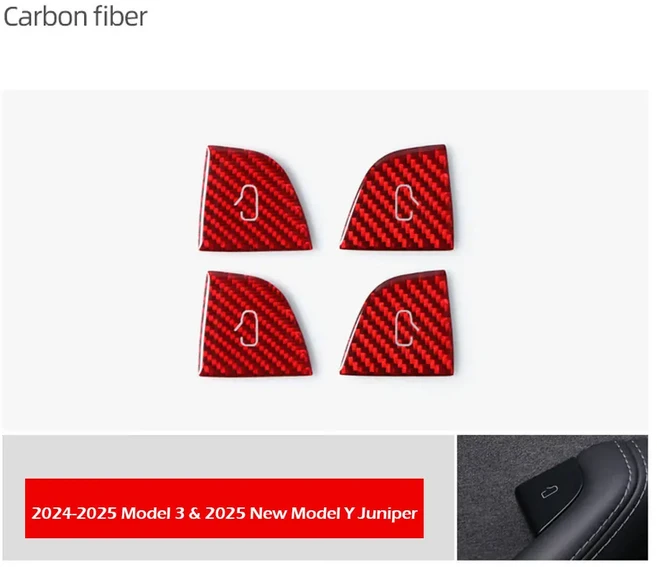 2025 테슬라 모델 Y 주니퍼 모델 3 하이랜드 도어 오픈 버튼 스티커 호환 카본 파이버 도어 잠금 스위치 트, 01 Red