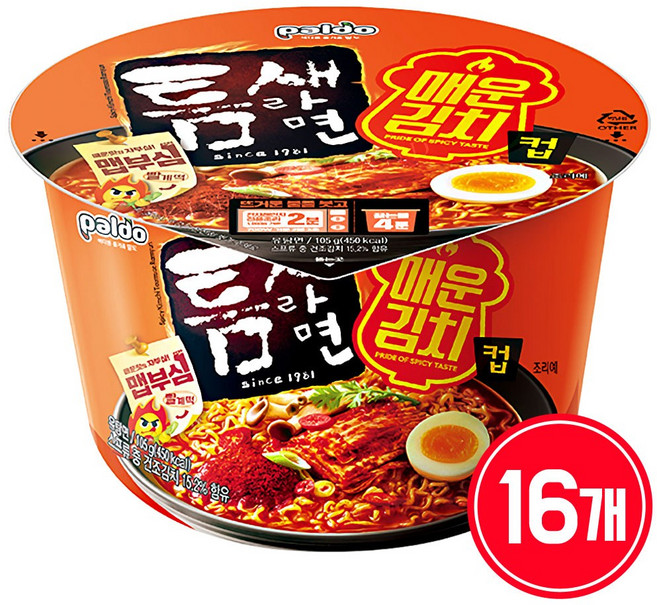 틈새라면 매운김치 컵 105g, 16개