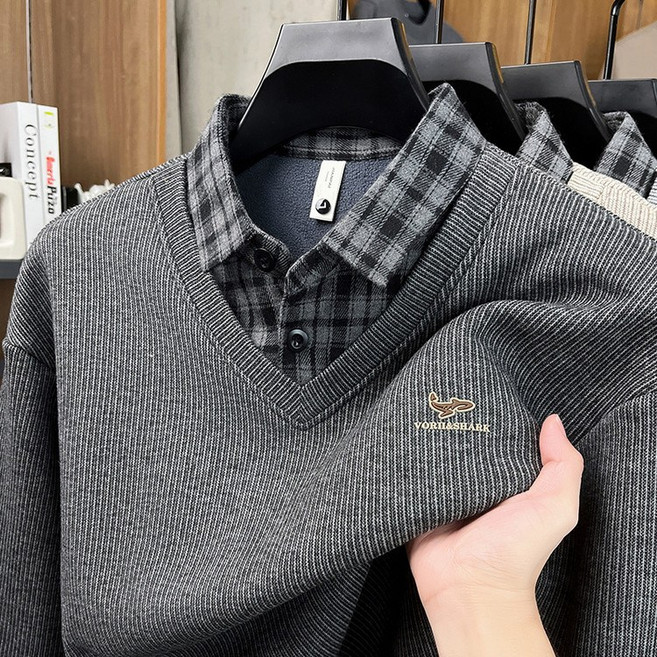 미스터먼쇼 레이어드 이중 기모 카라 긴팔 티셔츠