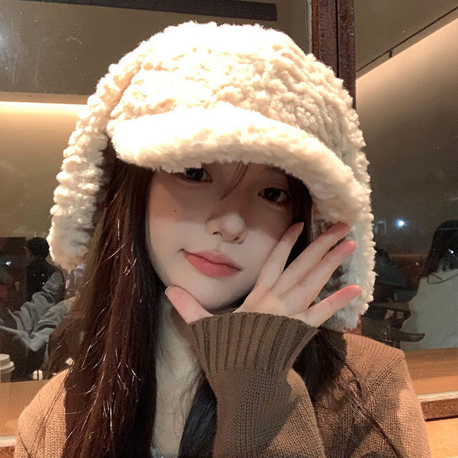 뽀글이 양털 볼캡 귀어운 토끼귀 털모자 여성 방한모자 겨울 캡모자