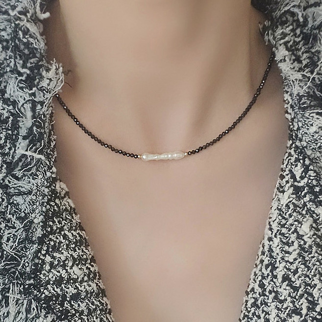 스틱 담수 진주 블랙 비즈 써지컬 목걸이 512