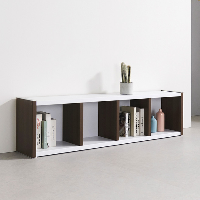 가로형 틈새 낮은 1단 책장 1600 오픈 수납장 책꽂이, 화이트오크