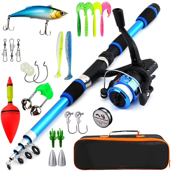 초보낚시대 입문용 1.8m 낚시 세트 여성 원투 낚시대 가방 증정, 블루