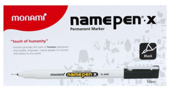 모나미 가는글씨용 네임펜 X, 흑색, 12개