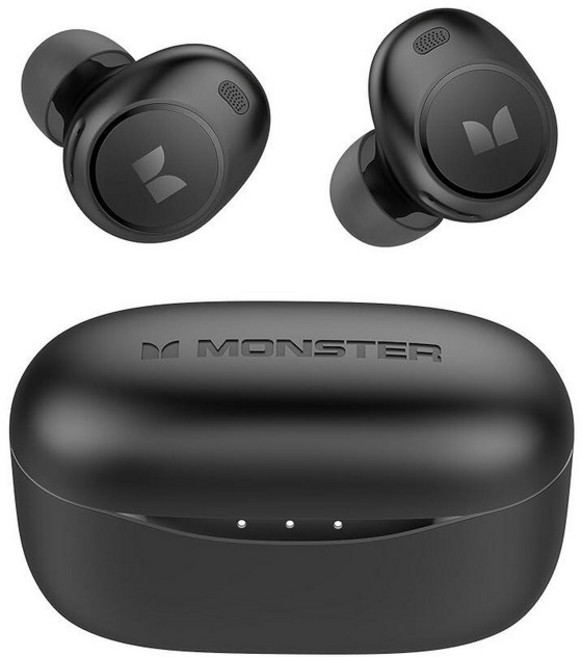 Monster Achieve 300 AirLinks 무선 이어버드 블루투스 5.3인치 이어 헤드폰 충전 케이스 포함 스테레오 32시간 재생 시간 터치 컨트롤 내장 마이크, Monster 무선 이어버드, 5.3인치 이어 헤드폰, Deep Black
