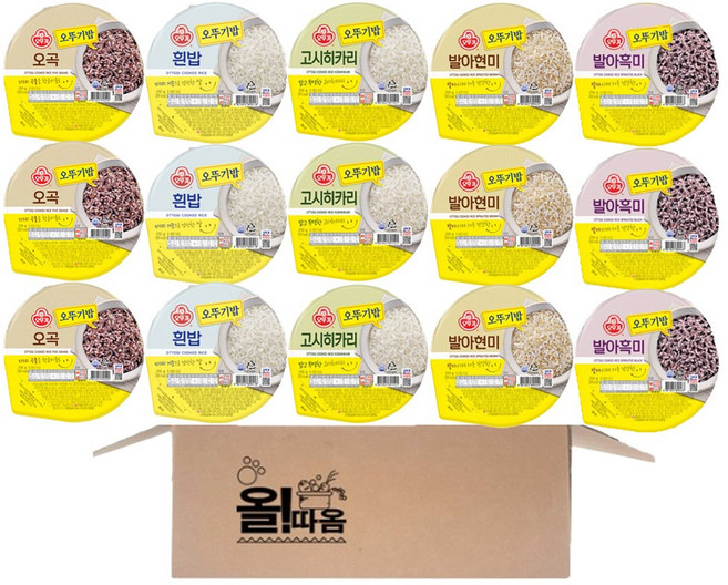 오뚜기 오뚜기밥즉석밥 혼밥5종 15입기획세트 1호(흰밥3+발아현미3+오곡밥3+발아흑미3+고시히카리3), 1박스, 3.15kg