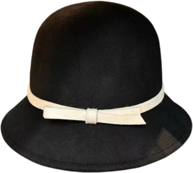 Makone 여성 패션 모자 리본포인트 빈티지 엘레강스 프렌치 데일리 모직 페도라