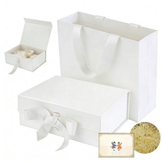 SC FMCG 선물상자 세트 ( 선물 포장 박스 + 쇼핑백+ 선물포장 완충재+축하카드 포함), 1세트, 흰색