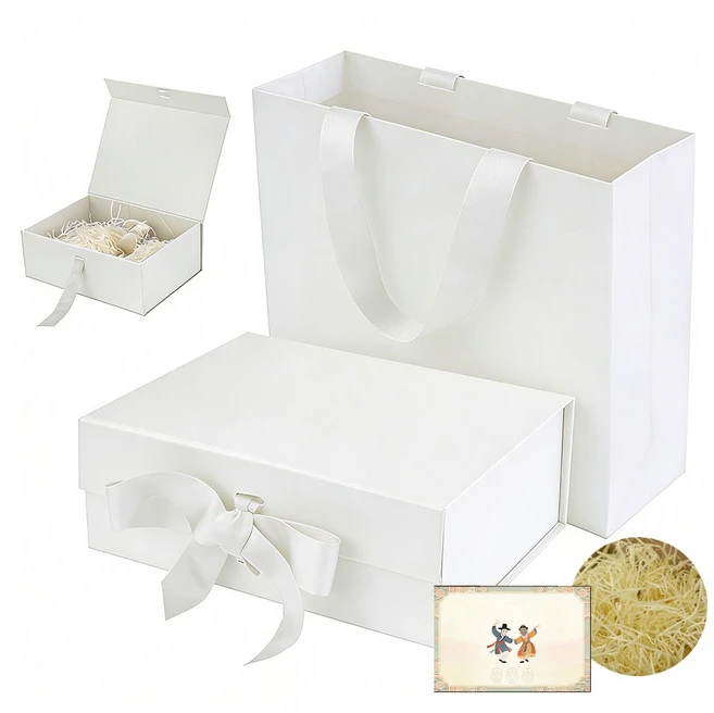 SC FMCG 선물상자 세트 ( 선물 포장 박스 + 쇼핑백+ 선물포장 완충재+축하카드 포함), 1세트, 흰색 - 쿠팡