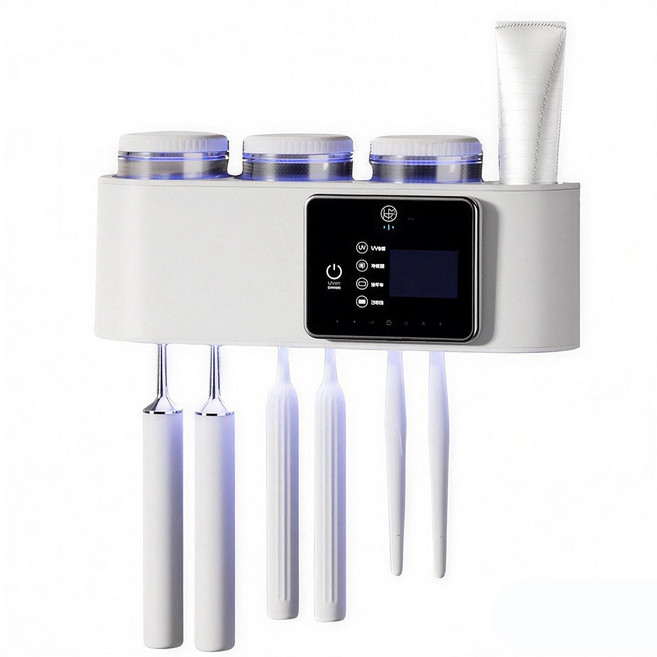 LUMANOKI 무타공 설치 스마트 디스플레이 가정용 살균 건조 양치컵3개세트 칫솔 살균기, 화이트