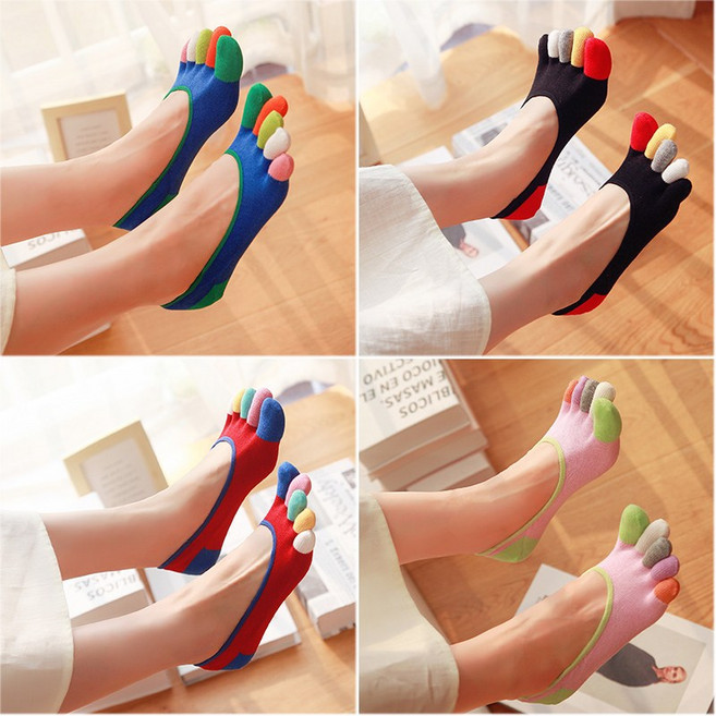 Makone 여성용발가락양말 슬림핏 얕은 트 다섯발가락양말 여름 여성 귀여운 발목양말 미끄럼방지 순면 발가락, 05