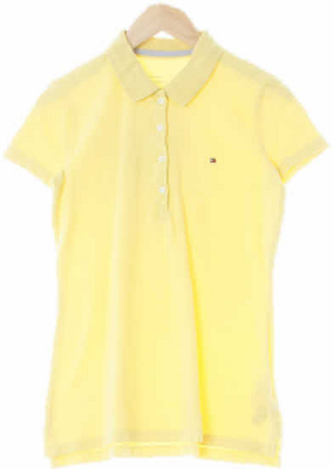 7644 토미힐피거 라이트옐로우 면혼방 스몰뱃지로고카라클래식핏반팔티 [XS]