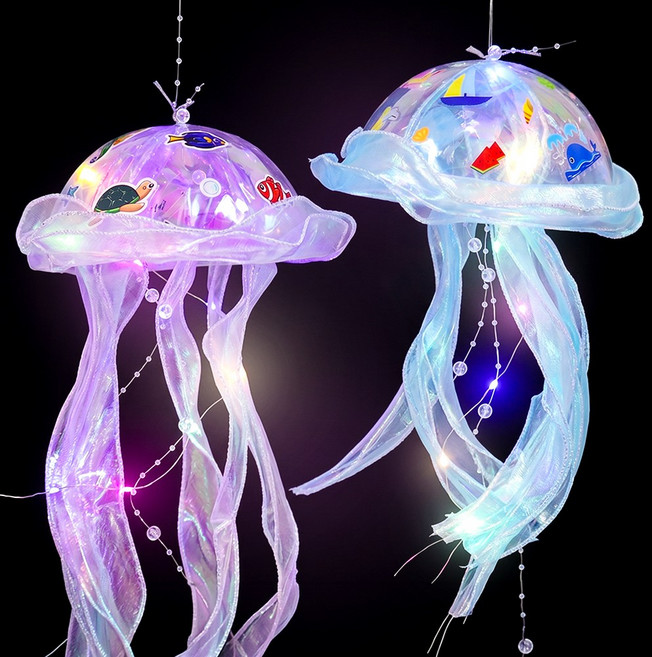 오렌지몰 여름 해파리 LED 램프 모빌 장식 만들기 DIY 키트 여름 미술활동 나비 스티커 체험활동, 일반 LED 해파리 - 바다 속 친구들 스티커(투명), 10개