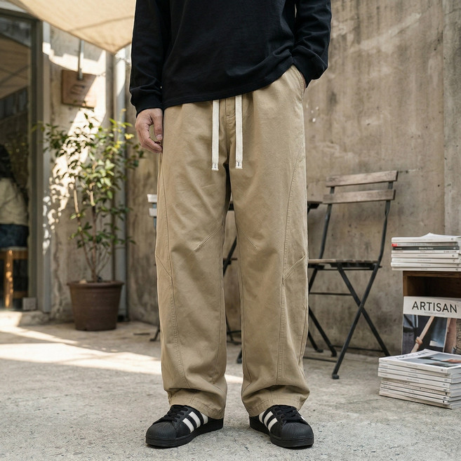 FINAL SENSE 남자 카고바지 스트레이트 루즈 핏으로 날씬해 보이는 입체적인 코튼 캐주얼 팬츠 밑단 스트링 조절 가능