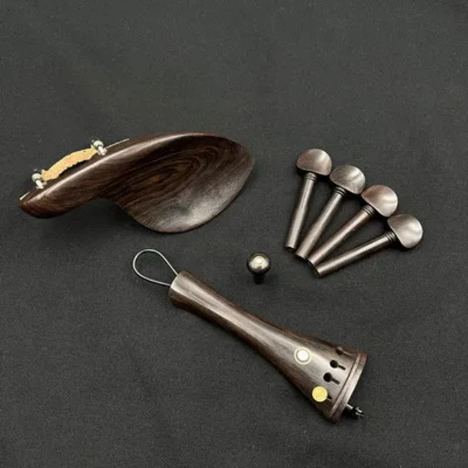 1 세트 4/4 바이올린 천연 흑단 목재 액세서리 부품 피팅 테일피스 + 튜닝 페그 + 엔드핀 + 턱 받침