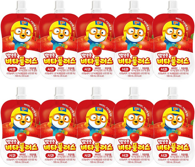 뽀로로 비타플러스 음료 사과, 10개, 100ml