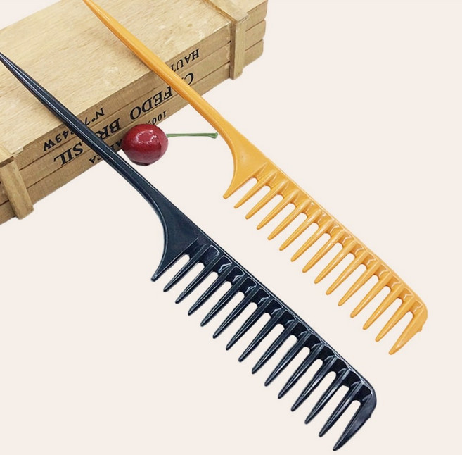 넓은빗살꼬리빗 파마 염색가르마빗 미용실꼬리빗 1p 2색상, 옐로우