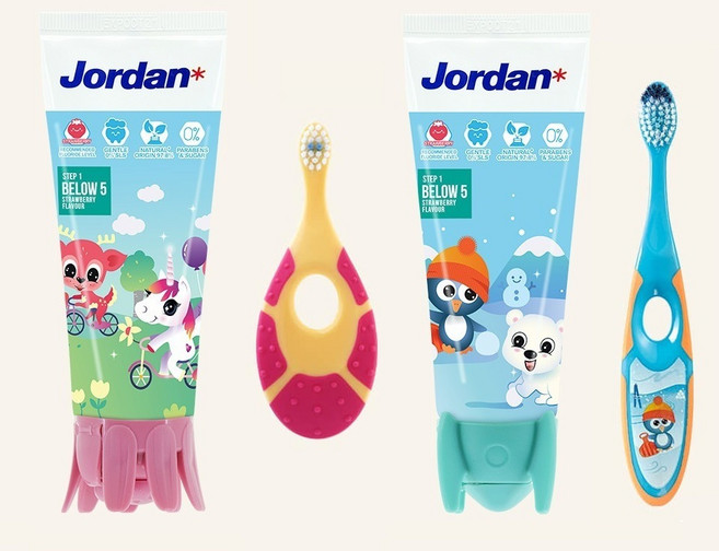 돌아기 치약 조르단 유아 저불소 두돌아기 6개월 1 2단계 치약칫솔 세트 딸기향 색상랜덤, 2단계(1개), 1단계(1개), 1개