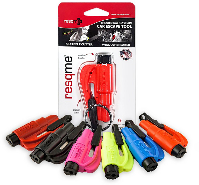 레스큐미 USA 정품 차량용 비상용 망치 차량탈출 안전벨트 절단 유리망치 자동차 키링, 형광옐로우