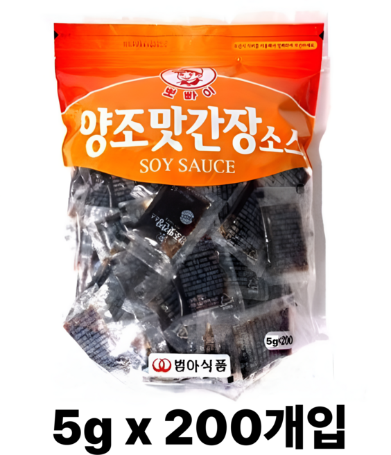 범아 뽀빠이 양조맛 간장소스 5g x 200개입 (총 1kg) 일회용 간장 배달용 간장, 200개