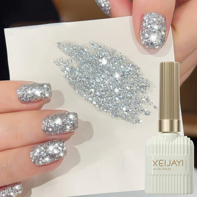 더로만 큐빅처럼 반짝이는 글리터 젤네일 폴리쉬, 1개, 15g, 실버