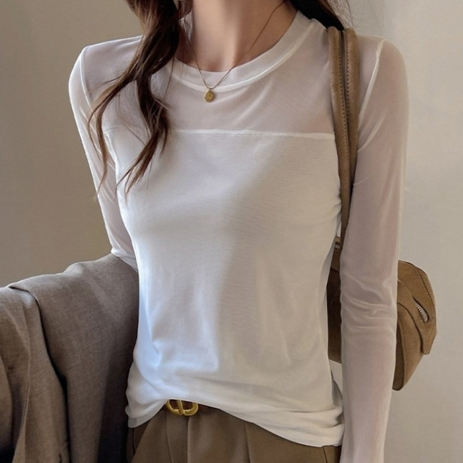 아이엠몽 여성 시스루 슬림 이너 긴팔 티셔츠