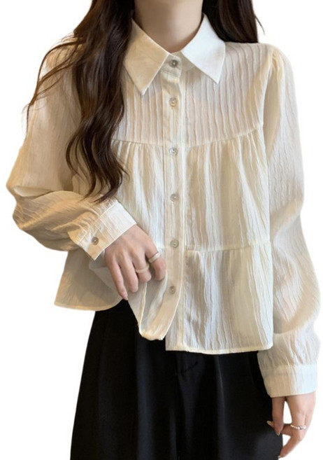 POMTOR 여성 루즈핏 긴팔 셔츠 봄가을 캐주얼 데일리 남방 상의