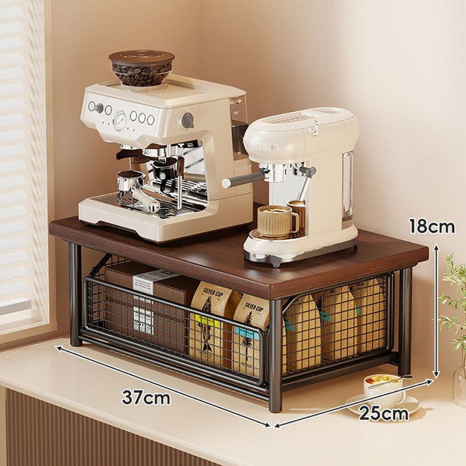 웜모먼트 테이블 커피 머신 선반 가정용 컵 물컵 수납 정리대, 1개, 블랙홀더+유자나무판