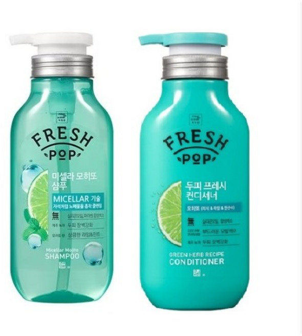 미쟝센 프레시팝 두피 클렌징 모히또향 샴푸 +린스 500ml 세트, 1개