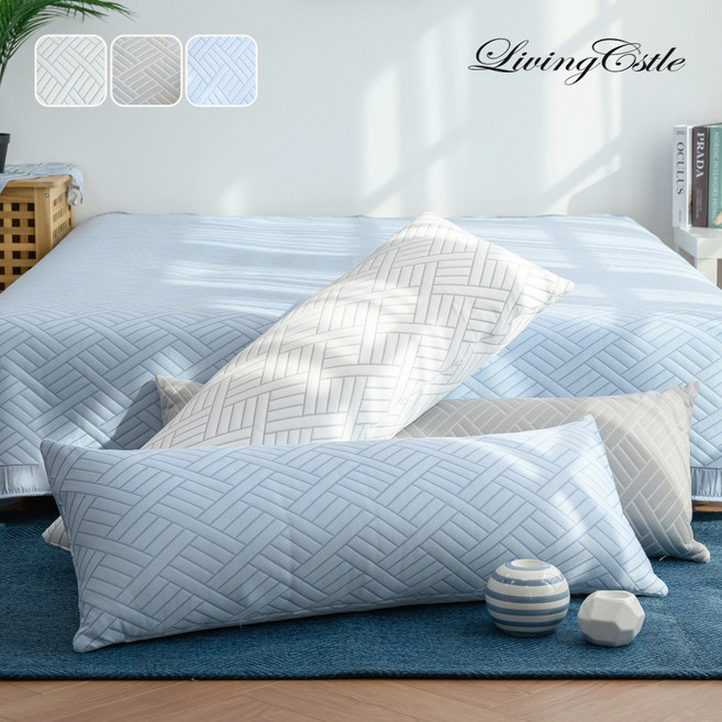 국산 리빙캐슬 냉감 듀라론 쿨헤링본 바디필로우 커버, 화이트