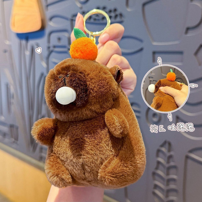 卡皮巴拉毛絨吐泡泡包包掛件, 2個, 水豚卡皮吹泡泡【棕色】, 12cm