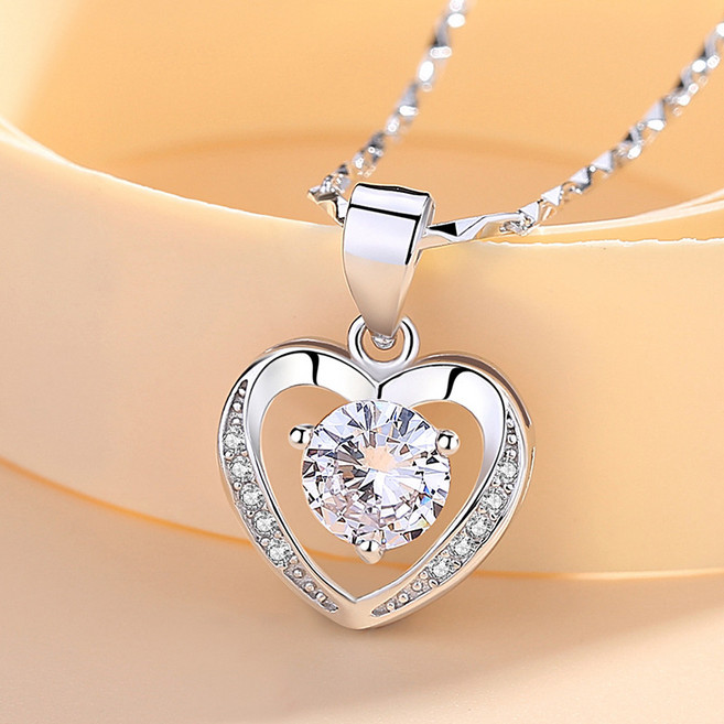 S999 실버 하트 목걸이 여성 한일 후레쉬 심플 패션 ins큐빅 체인 여성