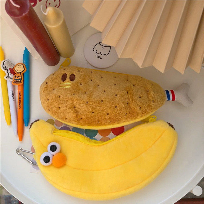 필통 신학기 새학기 기본 연필 볼펜 수납 파우치 심플 봉제 패브릭 대용량 바나나 복어 식빵 귀여운 삼겹살, 1개