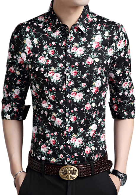 남자 댄스복 긴팔 잔꽃 면 셔츠 남자 패션 프린트 남자 셔츠 aS6666