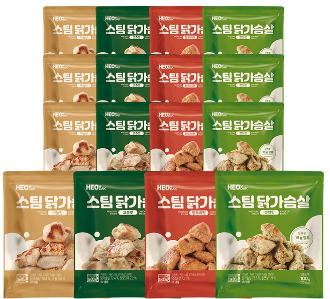 허닭 스팀 닭가슴살 4종 혼합, 100g, 16개