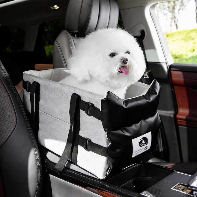 Jeernare 멋쟁이 애견 카시트 콘솔박스 강아지 카시트 안락한 강아지 차량용카시트, 1개, 그레이 블랙