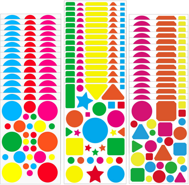 440pcs 도형 원형 사각형 삼각형 별 스티커, 3세트, 혼합(S5186) 15장 440PCS