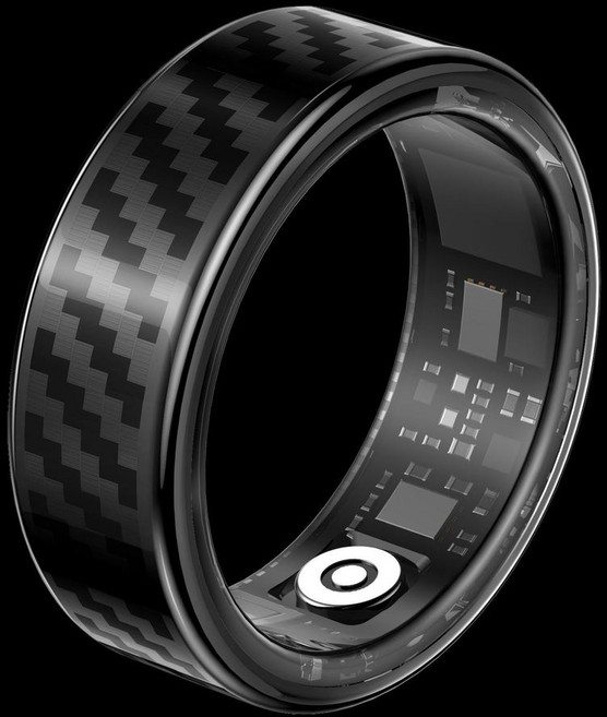 臺灣出貨 SY02 智能戒指 壓力測試 智能指環 智慧戒指 全功能, 亮黑11號碳釺底紋（內徑20.7mm）, 1個