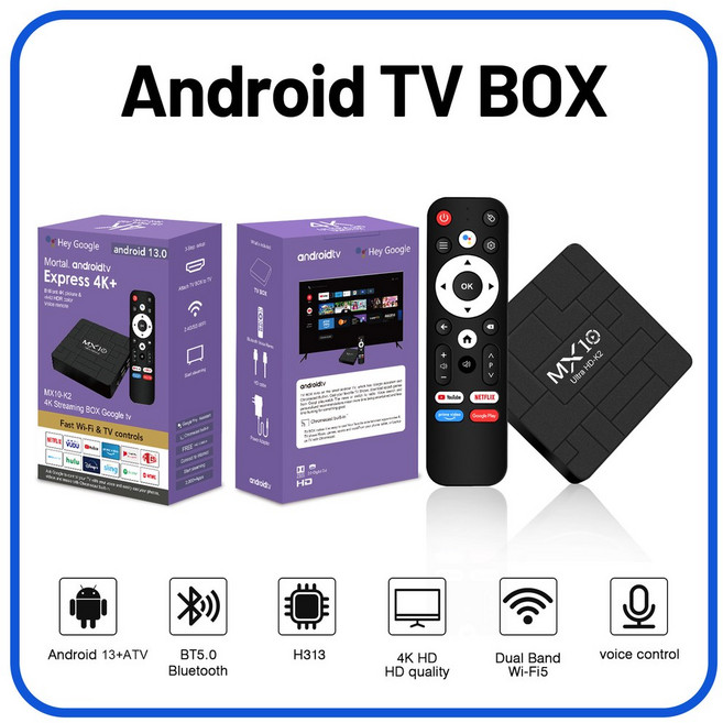 TV ALLWINNER H313 MX10 G31 FI 고화질 WI 지원 리모컨 내장 음성 플레이어 BT4 4G 5G, 영국 플러그, 1개