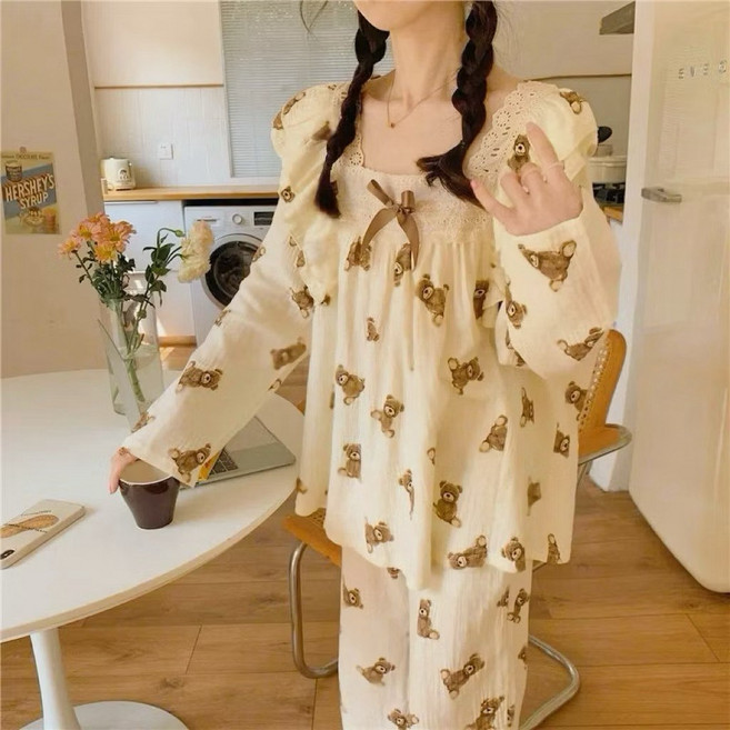 韓系長袖睡衣套裝 女生居家服