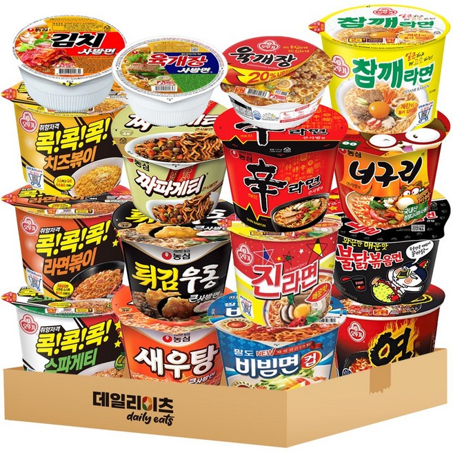 [데일리이츠] 컵라면 큰사발 사발면 용기컵 16가지 맛 세트 (국물류+볶이류), 2세트