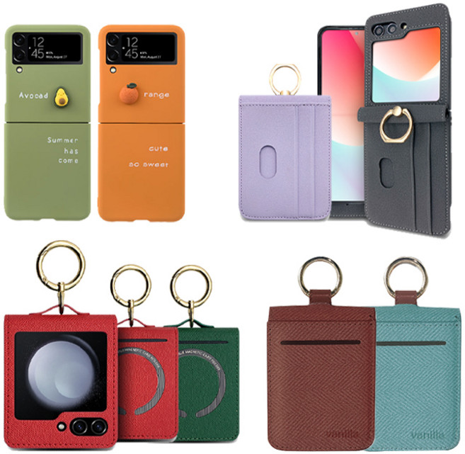 스톤스틸 갤럭시 Z플립6 카드 수납 과일 레터링 맥세이프 다이어리 링 소프트 케이스