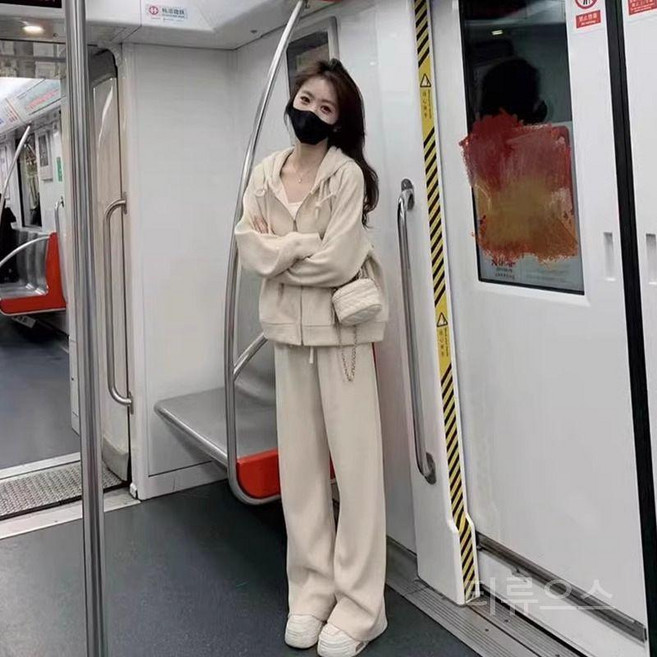 티류으스 여성 빅사이즈 캐주얼 후드집업 와이드팬츠 2종 세트 Lyw