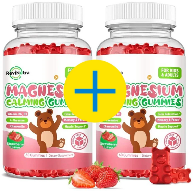 ReviNutra 키즈 마그네슘 글리시네이트 테아닌 구미 딸기맛 60정 2개 - 쿠팡