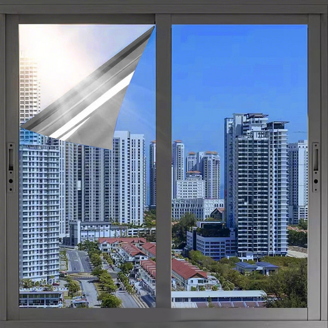 SEVOREN 단열필름 사생활보호 썬팅 자외선차단 베란다 창문 시트지, 다크블루 실버