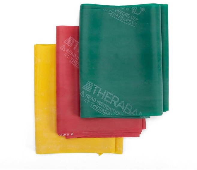 Theraband 라텍스 옐로우/레드/그린 - 초보자 세트, 초보자 세트 - 옐로우/레드/그린