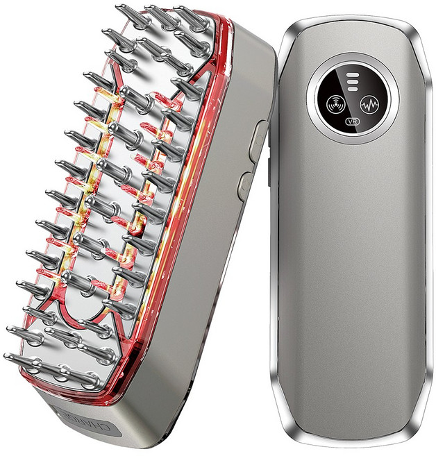 쎙쿠 다기능 두피 마사지기 두피관리기 전동 마사지기 EMS 미세전류 모발관리기 마사지 빗 무선 주파수 장치 헤어브러쉬 생일 선물 어머니날 선물, 그레이
