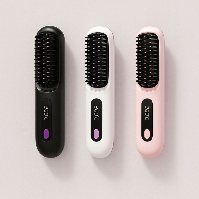 하드라인 무선 매직 헤어빗 고데기 빗고데기 휴대용 여행용 매직브러쉬, 블랙